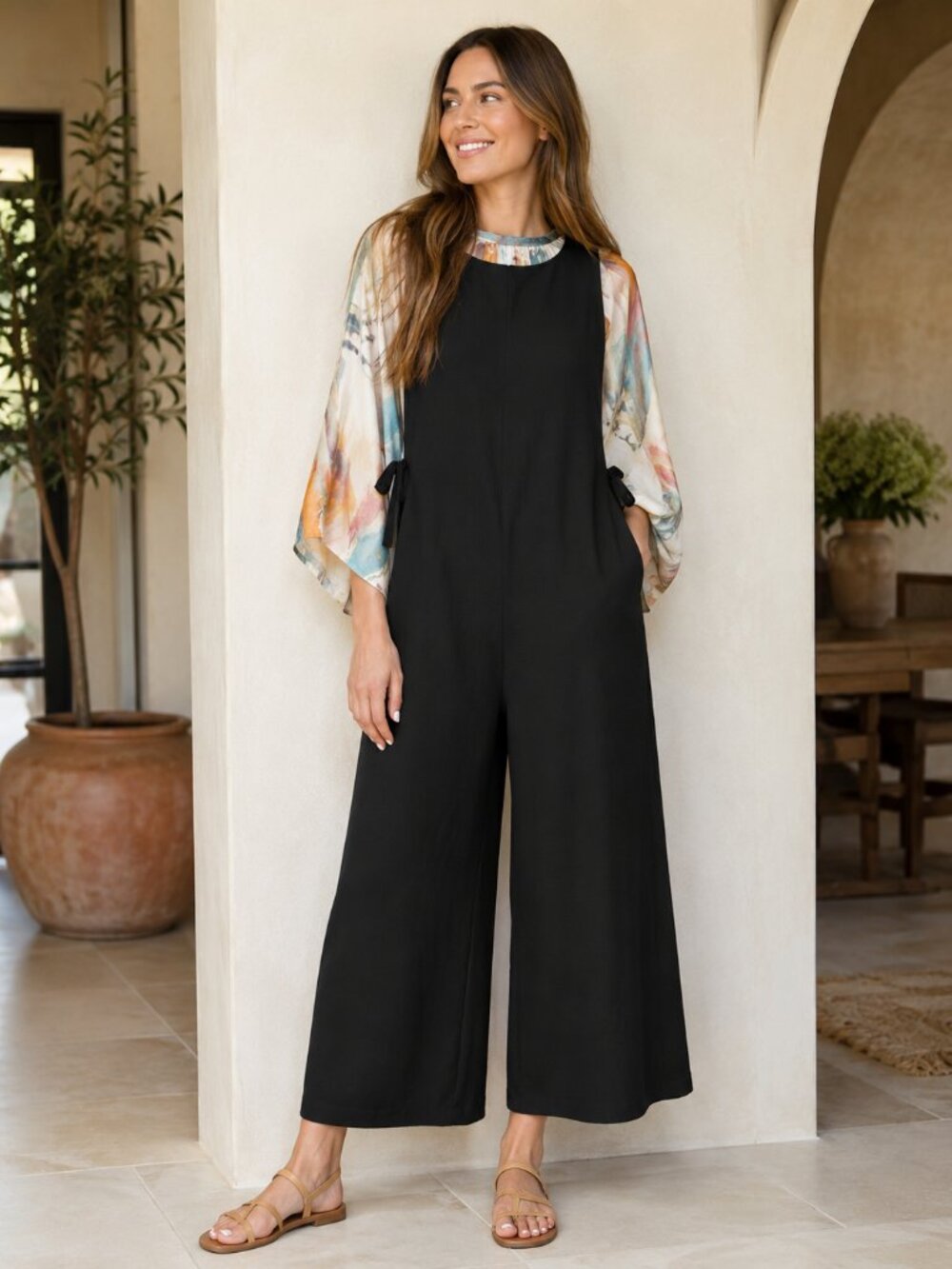 Madewell Black Sleeveless Wide-Leg Jumpsuit XXL 100% Cotton Side-Tie One Piece